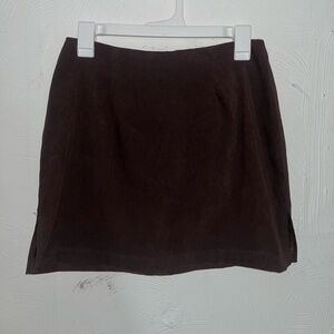 Brown mini skirt.